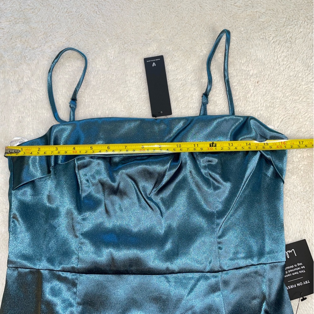 Lulus Dancefloor‎ Drama Slate Blue Satin Bodycon Mini Dress - Picture 6 of 9